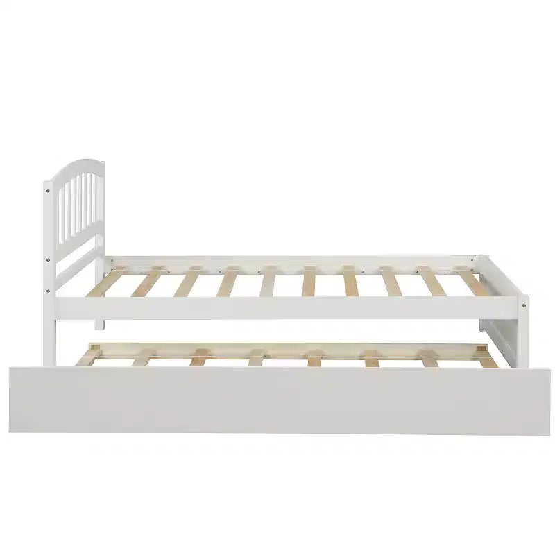 Elegante cama plataforma individual con nido, madera maciza de pino