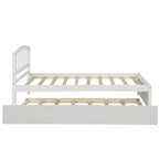 Elegante cama plataforma individual con nido, madera maciza de pino