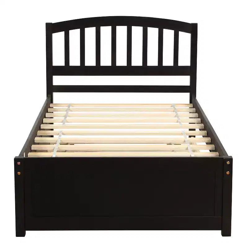 Elegante cama plataforma individual con nido, madera maciza de pino