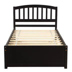 Elegante cama plataforma individual con nido, madera maciza de pino