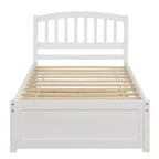 Elegante cama plataforma individual con nido, madera maciza de pino