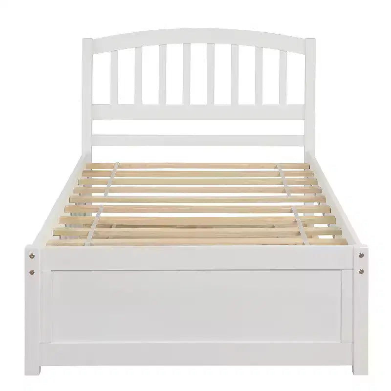 Elegante cama plataforma individual con nido, madera maciza de pino