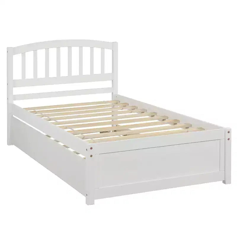Elegante cama plataforma individual con nido, madera maciza de pino