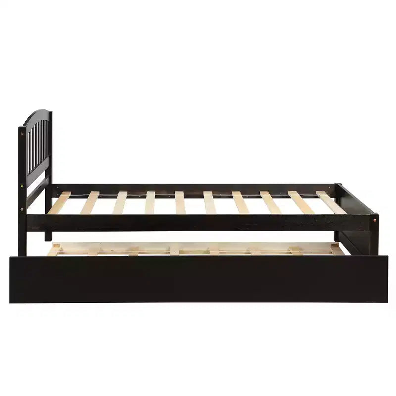 Elegante cama plataforma individual con nido, madera maciza de pino