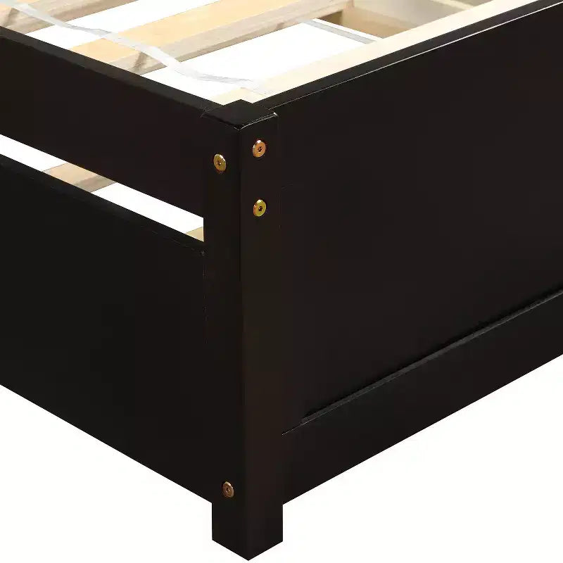 Elegante cama plataforma individual con nido, madera maciza de pino
