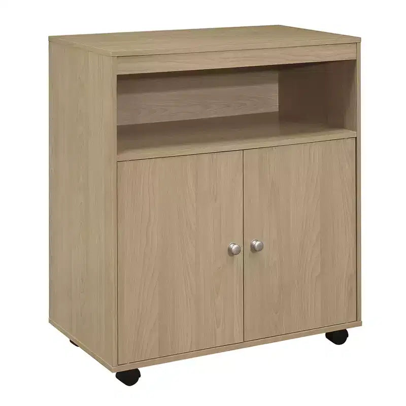 Carro de cocina de microondas Vericombe con gabinete de almacenamiento de 2 puertas, Haya