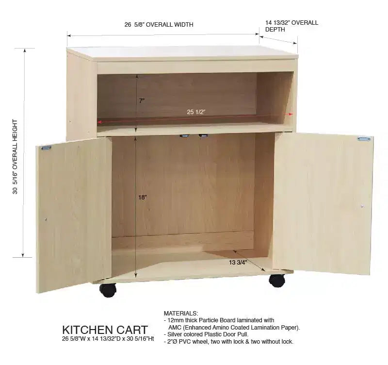 Carro de cocina de microondas Vericombe con gabinete de almacenamiento de 2 puertas, Haya