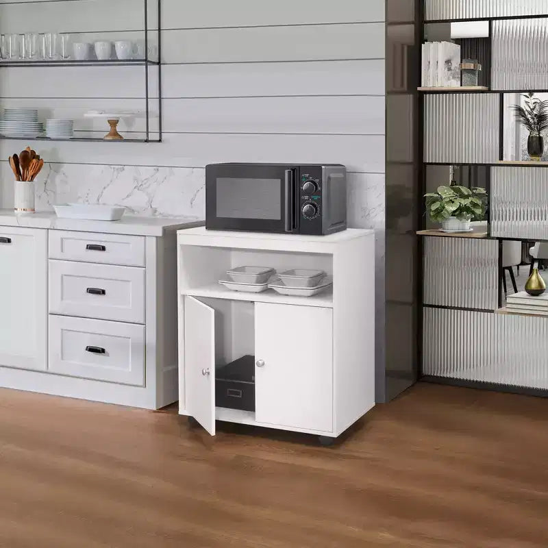 Carro de cocina de microondas Vericombe con gabinete de almacenamiento de 2 puertas, Haya