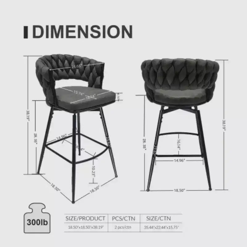 Taburetes de bar giratorios de lino tejido, juego de 2 piezas, sillas de cocina con respaldo, reposapiés, altura fija