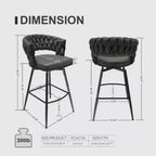 Taburetes de bar giratorios de lino tejido, juego de 2 piezas, sillas de cocina con respaldo, reposapiés, altura fija