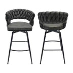 Taburetes de bar giratorios de lino tejido, juego de 2 piezas, sillas de cocina con respaldo, reposapiés, altura fija
