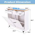 Mueble de Basura Doble con Tapa Abatible, 2 Cajones y 4 Ruedas con Freno, Blanco