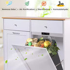 Mueble de Basura Doble con Tapa Abatible, 2 Cajones y 4 Ruedas con Freno, Blanco