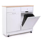 Mueble de Basura Doble con Tapa Abatible, 2 Cajones y 4 Ruedas con Freno, Blanco