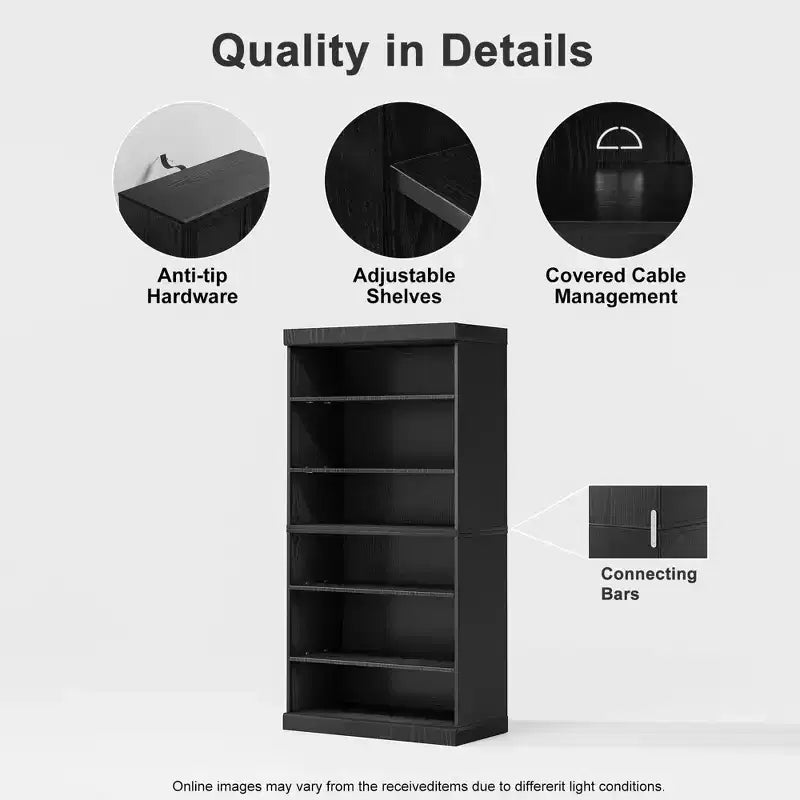 Armario de almacenamiento decorativo de madera de 31x31x16 con estante ajustable, sin puerta, negro