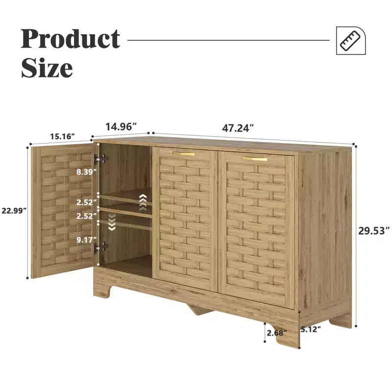 Aparador de madera Francis Farmhouse de 47" con 3 puertas, estante ajustable y tiradores dorados