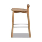 Taburete de mostrador bajo Sven de 26.5" de madera de fresno maciza con reposapiés de hierro negro