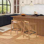Taburete de mostrador bajo Sven de 26.5" de madera de fresno maciza con reposapiés de hierro negro