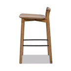 Taburete de mostrador bajo Sven de 26.5" de madera de fresno maciza con reposapiés de hierro negro