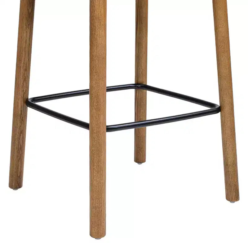 Taburete de mostrador bajo Sven de 26.5" de madera de fresno maciza con reposapiés de hierro negro
