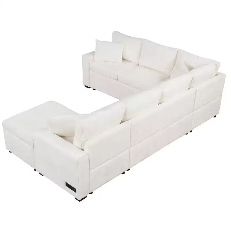 Sofá cama seccional moderno de 112" con otomana de almacenamiento, carga USB y 3 almohadas