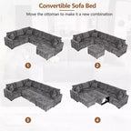 Sofá cama seccional moderno de 112" con otomana de almacenamiento, carga USB y 3 almohadas