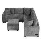 Sofá cama seccional moderno de 112" con otomana de almacenamiento, carga USB y 3 almohadas