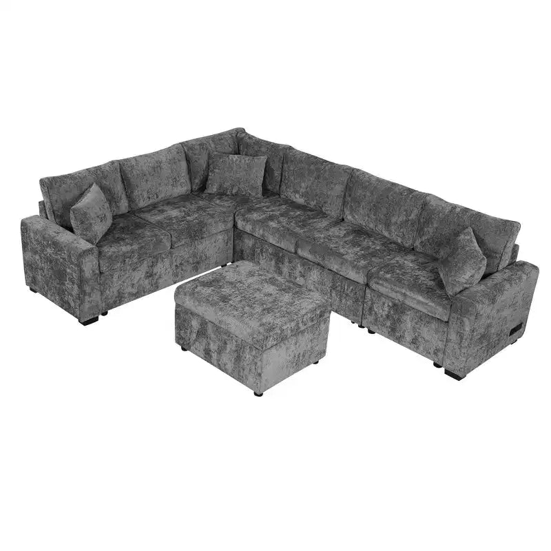 Sofá cama seccional moderno de 112" con otomana de almacenamiento, carga USB y 3 almohadas