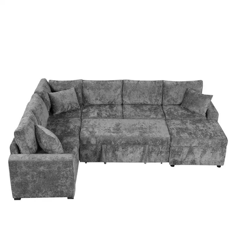 Sofá cama seccional moderno de 112" con otomana de almacenamiento, carga USB y 3 almohadas