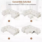 Sofá cama seccional moderno de 112" con otomana de almacenamiento, carga USB y 3 almohadas