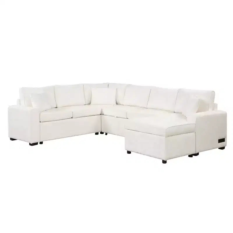 Sofá cama seccional moderno de 112" con otomana de almacenamiento, carga USB y 3 almohadas