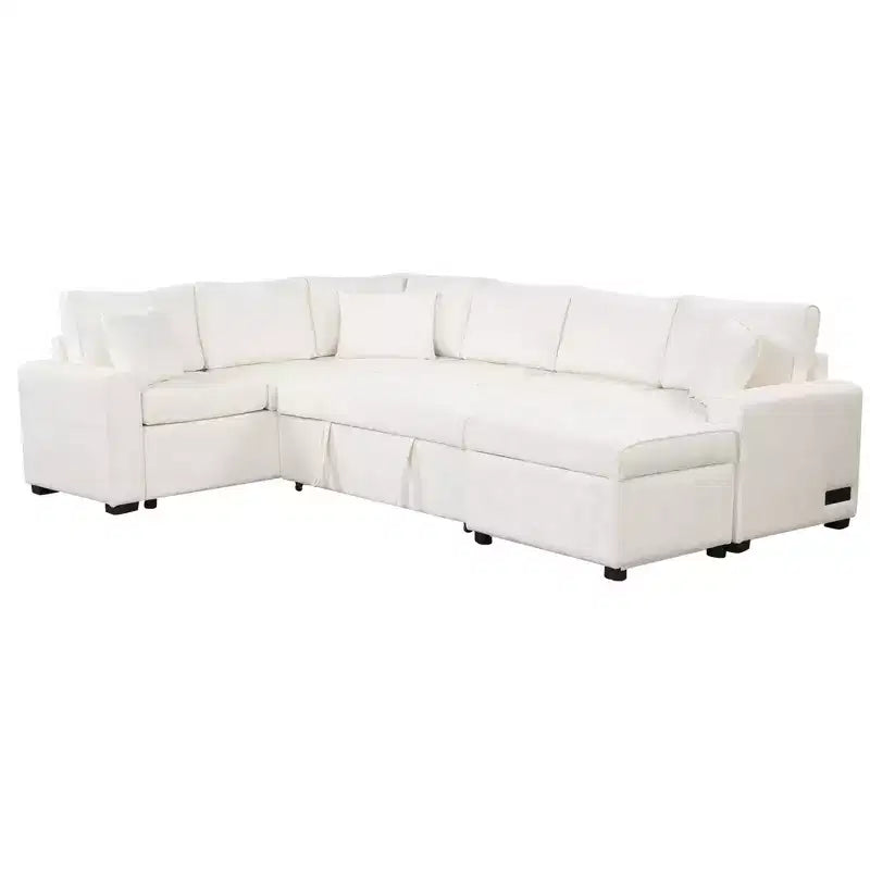 Sofá cama seccional moderno de 112" con otomana de almacenamiento, carga USB y 3 almohadas