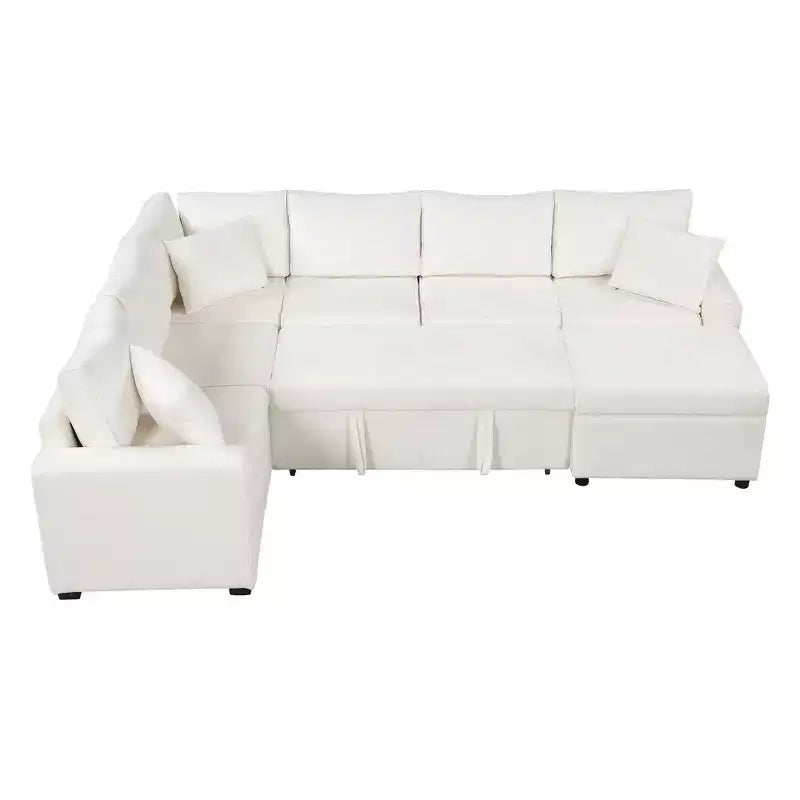 Sofá cama seccional moderno de 112" con otomana de almacenamiento, carga USB y 3 almohadas