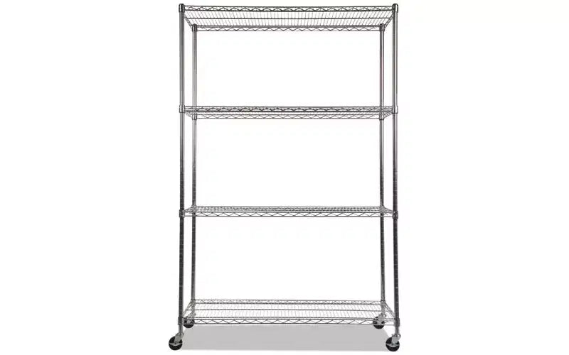 Estante de alambre de 4 niveles con certificación NSF con ruedas, 122 cm ancho x 46 cm prof. x 183 cm alto, plateado