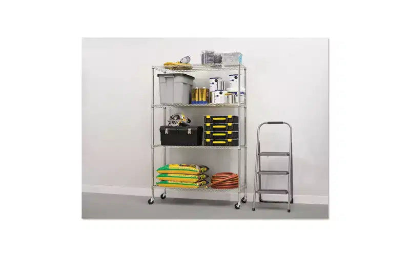 Estante de alambre de 4 niveles con certificación NSF con ruedas, 122 cm ancho x 46 cm prof. x 183 cm alto, plateado
