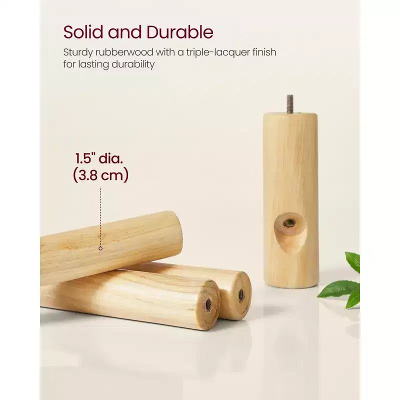 Perchero exento de madera maciza con 8 ganchos y 3 opciones de altura, beige natural