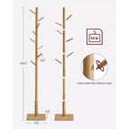 Perchero exento de madera maciza con 8 ganchos y 3 opciones de altura, beige natural