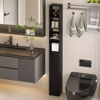 Mueble de Baño Alto y Estrecho con Estantes Ajustables, Portarrollos de Papel Higiénico y Cajón, Negro