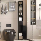 Mueble de Baño Alto y Estrecho con Estantes Ajustables, Portarrollos de Papel Higiénico y Cajón, Negro