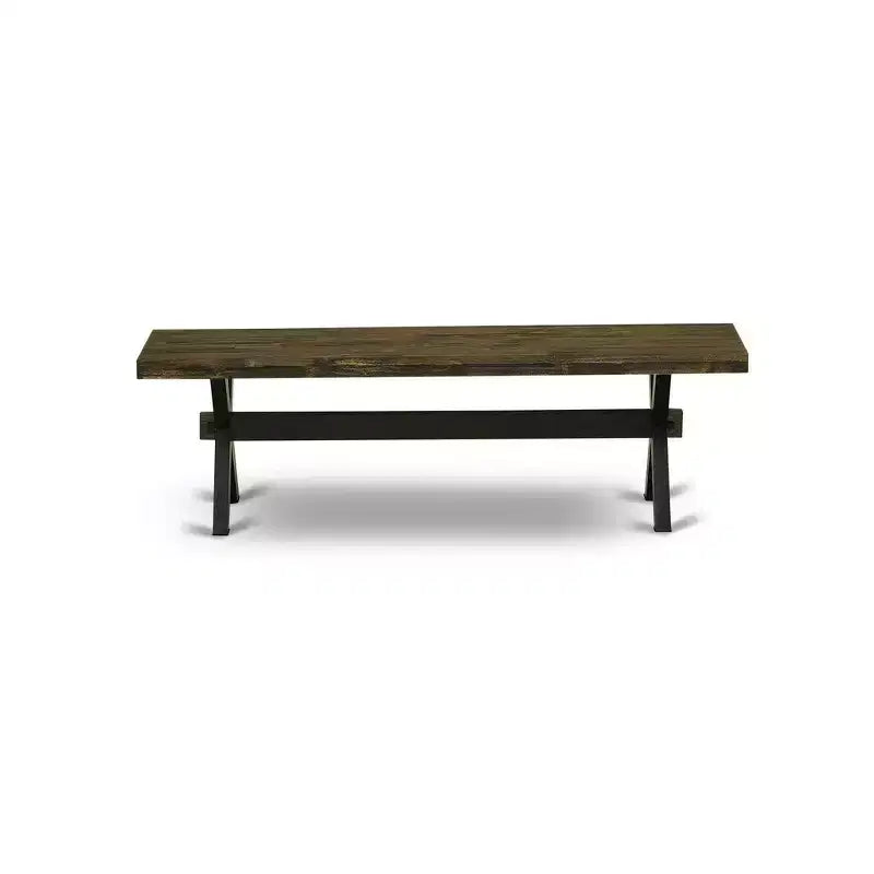 Banco de comedor moderno estilo X con asiento de madera de caucho, 60x15x18, negro cepillado