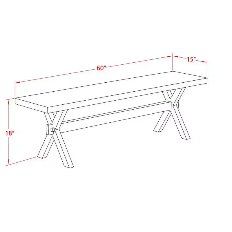 Banco de comedor moderno estilo X con asiento de madera de caucho, 60x15x18, negro cepillado