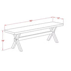 Banco de comedor moderno estilo X con asiento de madera de caucho, 60x15x18, negro cepillado