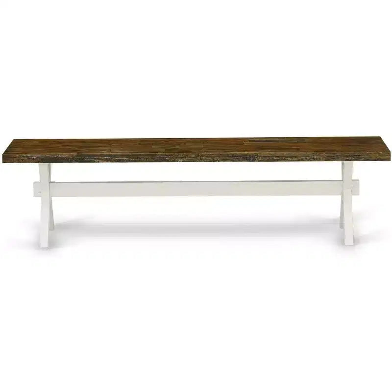 Banco de comedor moderno estilo X con asiento de madera de caucho, 60x15x18, negro cepillado