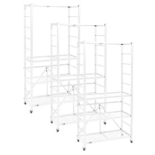 Origami 3 Pack Folding Steel Storage Rack, Adjustable Shelves, R2 Series, White