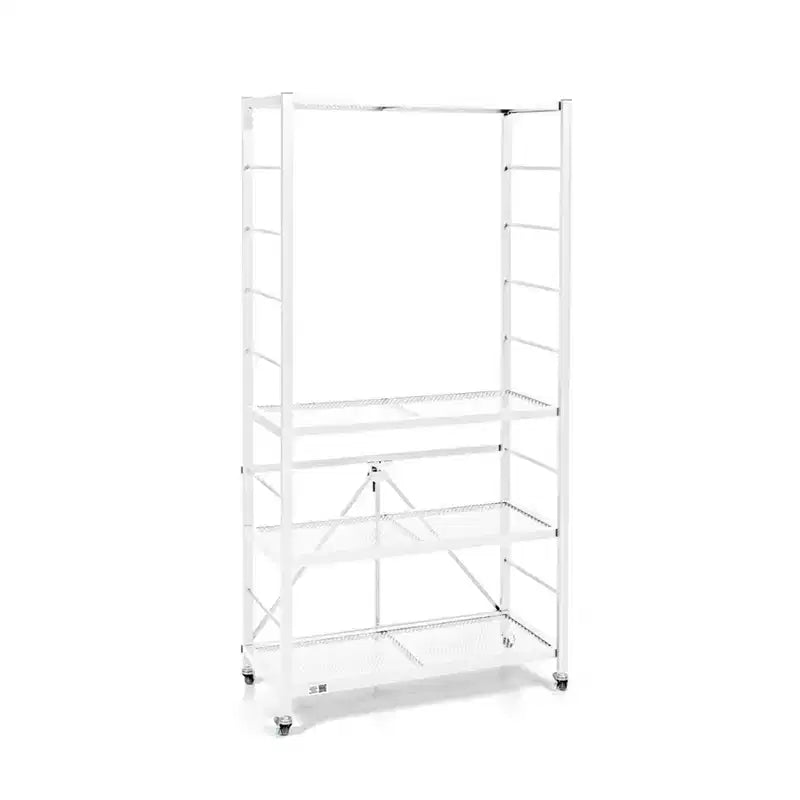 Paquete de 3 estanterías plegables de acero con baldas ajustables y ruedas, serie R2, blanco