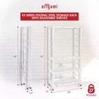 Paquete de 3 estanterías plegables de acero con baldas ajustables y ruedas, serie R2, blanco
