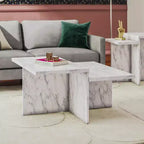 Mesa de centro Brielle de imitación mármol de dos niveles, base entrelazada