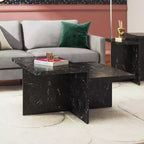 Mesa de centro Brielle de imitación mármol de dos niveles, base entrelazada