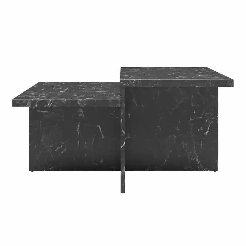 Mesa de centro Brielle de imitación mármol de dos niveles, base entrelazada