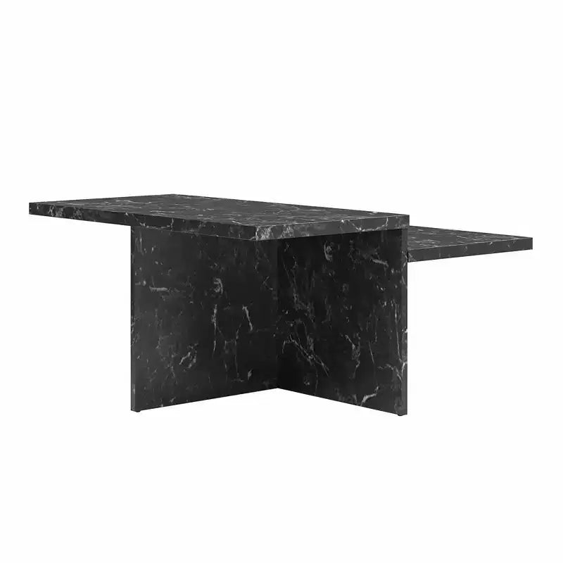 Mesa de centro Brielle de imitación mármol de dos niveles, base entrelazada